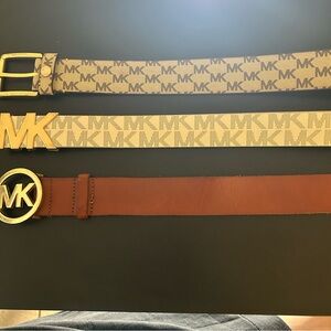 Michael Kors Women’s Brown and Cream Belt Set Lot of 3 Logo Buckle Size Medium M